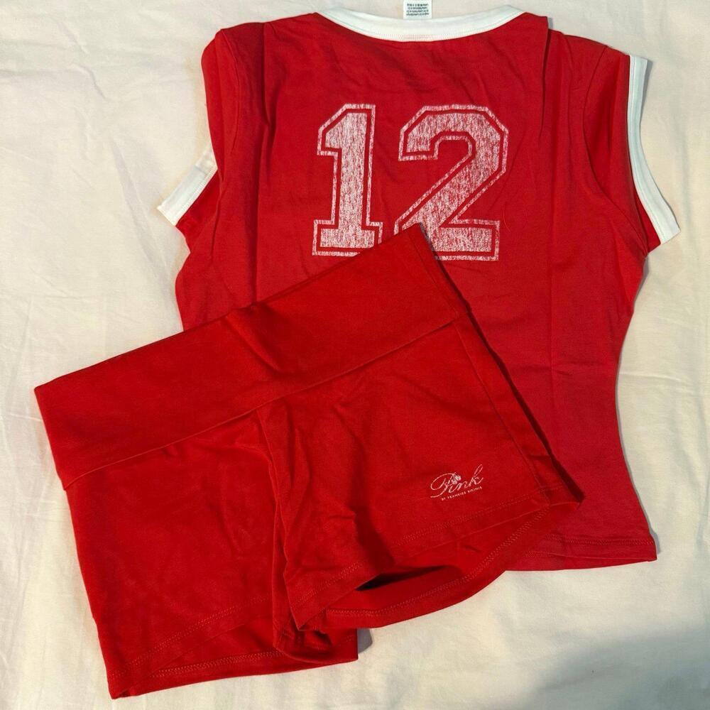 Frankie's Bikinis Brooklyn red shirt and shorts Set - Picture 4 of 5
